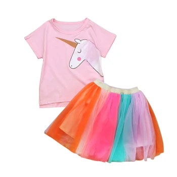 2018 Unicorn Toddler Bērniem, Baby Meitenes Īsām Piedurknēm T-krekli, Topi+Mežģīnes Tutu Svārki Tērpiem Cute Bow Uzstādīt Drēbes