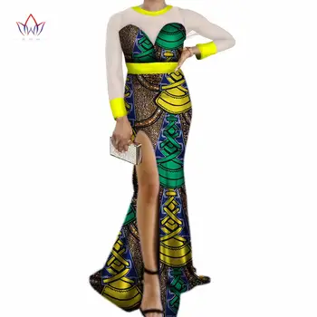 Jauna Rudens Āfrikas Kleitas Sievietēm Bazin Riche Sexy Sānu Spraugas Ilgi Dzija Kleita Āfrikas Sieviešu Apģērbu Vestidos Puse WY3309