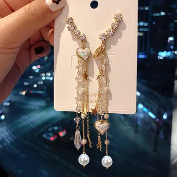 2019 jauns dizains, modes rotaslietas karstā mīlestība ilgi pušķis auskari kristāla pērle pieci norādīja zvaigzne auskari sievietēm dāvanu