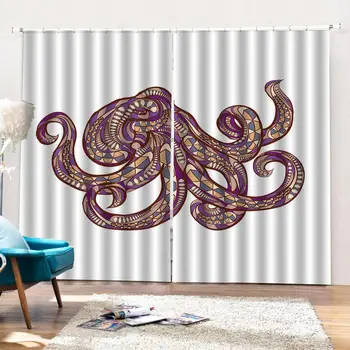 Astoņkāji Dekoru Dušas Aizkaru Komplekts Mākslas Stilizēts Attēls Astoņkāju Zemūdens Dzīvnieku Print Tumšie Aizkari Iekštelpu Dekori