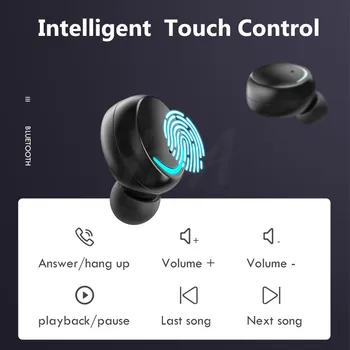 TWS Bezvadu Austiņas Bluetooth Austiņas 5.0 9D Bass Stereo Ūdensizturīgs Earbuds Brīvroku sistēmas Austiņām Ar Mikrofonu