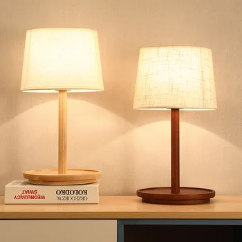 Ziemeļu Eiropas Stila Guļamistabas Gultas masīvkoka Lampas Hotel LED Lampa, Vienkārša Retro Japāņu Stila Koka Izstrādājumu Galda Lampas