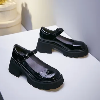 Jaunu zīmolu īsta āda bieza augstpapēžu kurpes melnas kurpes sieviete sūkņi Mary Janes kleitu uz kāzu puse platforma ikdienas apavi sūkņi