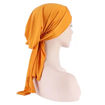 Helisopus Jaunu Cieto Pre-Sasien Cepures Sieviete Musulmaņu Elastīgs Atpakaļ Bowknot Lakatu Hijabs Matu Zaudējumu Segšanai Chemo Klp Piederumi