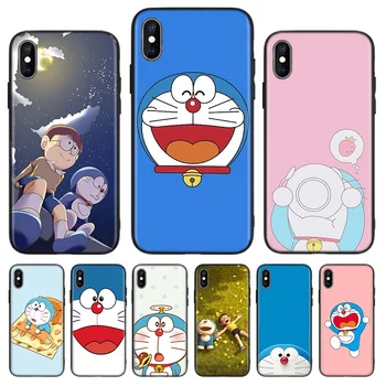 Anime Doraemon Black Aizmugurējā Vāciņa Telefonu Gadījumā Par Apple IPhone 11 Pro XS MAX XR 7 8 6 6S Plus X 10 Desmit 5 5S SE Coque Shell