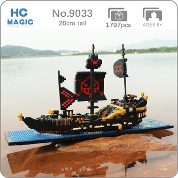 HC 9033 Anime Viens Gabals Melnā Pērle Pirātu Kuģi, Laivas 3D Modeli, Celtniecības Bloki DIY Komplektu Mini Dimanta Ķieģeļi Rotaļlietu, Mazulis Bērniem