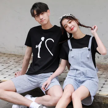 2020. gada vasarā jaunu stilu korejas pāri drukāt īsām piedurknēm T-krekls divi-gabals maza meitene zaudēt moderns kombinezons