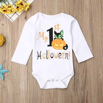 Jaundzimušo Bērnu Romper Halloween Apģērbs, Drēbes Zīdaiņiem, Zēns, Meitene ar garām Piedurknēm Drukāt Jumpsuit Toddler Vienu Drēbes Gabalu Dāvanu 0-18M