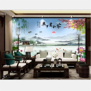 Beibehang 3d tapetes custom mājas dekorēšana dzīvojamā istaba atgādināt, Jiangnan mājās un Wanshixing lotus ainava, ainavu sienas