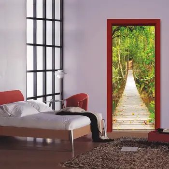 Radošo 3D tilta istabas durvju apdare, dzīvojamā istaba guļamistaba ūdensizturīgs pašlīmējošas durvju uzlīmes renovācijas sienas sti