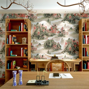 2020 Jaunu Ķīniešu Stilā Senā Stilā, Tintes ainavu Tējas Istaba Dzīvojamā Istaba Mācību Telpa, TV Fona Sienas Tapetes Mājas Dekoru