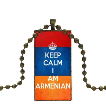 Sieviešu Armēnijas Karogu, Valsts Ģerbonis Modes Stikla Cabochon Kulons Taisnstūra Kaklarota Sānslīdi Kaklasaite Kaklarota Rotaslietas