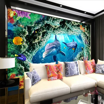 Pasūtījuma 3d sienas 3D zemūdens pasaules jūras zivis sienas gleznojums, ēdamistaba dzīvojamā istaba bērnu istaba vannas istaba sienas tapetes