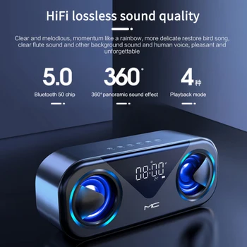Pārnēsājamie Bezvadu Bluetooth Skaļruni, Smart Alarm Clock LED Displejs, Bass Stereo Atmosfēra, Viegls Atbalsta TF Karti, AUX