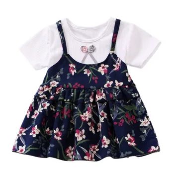 Pavasarī Baby Girl Dress Princese Viltus 2 Gabals Toddler Ziedu Modelis Ar Garām Piedurknēm Kokvilnas Kleitas