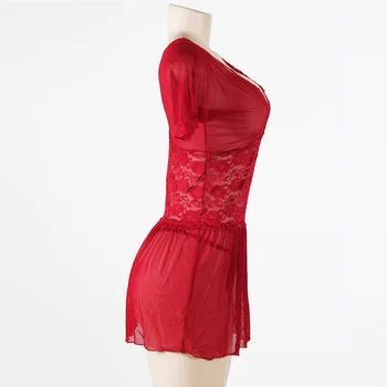2016 karstā eksotisko plus lieluma līgavas apakšveļas īsām piedurknēm v-veida kakla seksīga erotiskā naktsveļu svētku sarkano mežģīņu milzīgais sieviešu sleepwear 1109