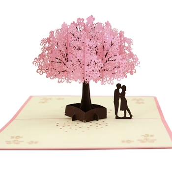 3D Cherry Blossom Nop-Up Karti Roku darbs Romantisku Apsveikuma Kartītes, Dāvanu, Sieva, Draudzene, Vīrs H88F