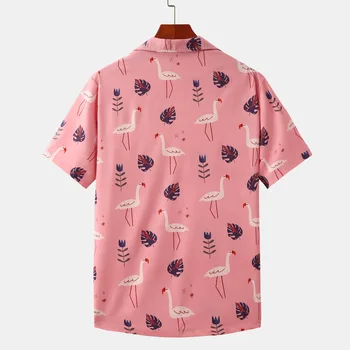 #7211 Rozā Pludmales Krekls Vīriešiem Dzīvnieku Iespiesti Krekls Ar Īsām Piedurknēm High Street Hawaii Ikdienas Krekls Vīriešiem Zaudēt Vintage Vasaras 2021
