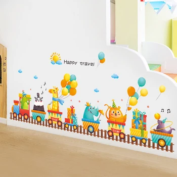 Karikatūra Vilcienu Dzīvnieku Ceļojumu Sienas Uzlīmes Bērnu Istabas Sienas Dekors Bērnu Guļamistabas Sienas Uzlīmes, Home Decoration Pašlīmējošās Uzlīmes