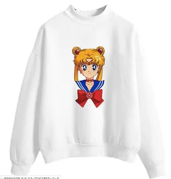 Kawaii Balts Anime Sailor Moon Krekls Karikatūra O Kakla sporta Krekls Pulovers Cosplay Kostīms Sievietēm Meitene Apģērbu Dāvanu