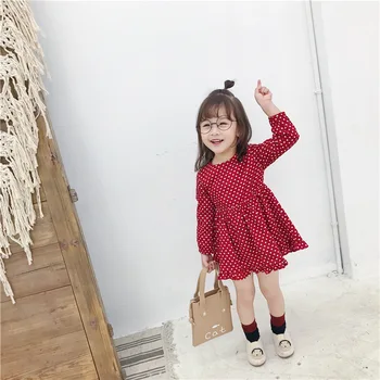 Toddler Meitene Kleitas Korejas Modes Drukāt Garām Piedurknēm Maz Meiteņu Kleitas, No Kokvilnas Pavasarī, Rudenī Bērni Apģērbu Princess Tērpā