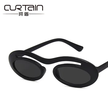 2019 Jauno gadu stila Ovāls objektīvs Sieviešu saulesbrilles Vintage hiphop saules brilles Plastmasas UV400 tautas oculos de sol N196