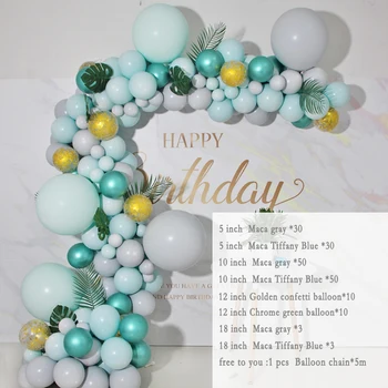 187pcs/set Cepums Pastelis Balonu Arkas, Balonu Vainags Komplekts Zils Pelēks Globos Chrome Zaļās Kāzas, Dzimšanas dienas svinības Dekori