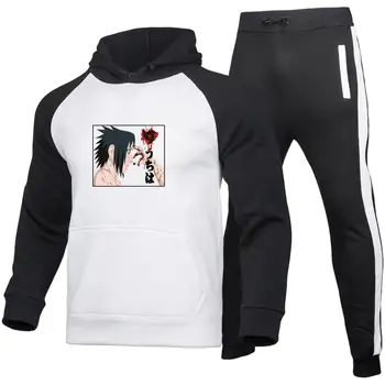 Naruto Sasuke perifērijas apmācību tērps, sporta tērps, vieglatlētikas gadījuma izšūšanas vīriešu pelēkā vārna + rudens un ziemas sporta krekls
