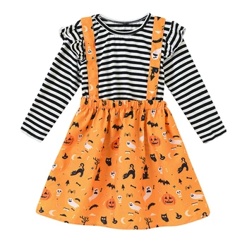 Halloween Meiteņu Apģērbu Komplekti Rudens Modes Svītrains Džemperis Un Īsi Svārki Meitenei Piestāv Dzimšanas Dienas Dāvana 2-6 Gadiem, Bērniem Drēbes