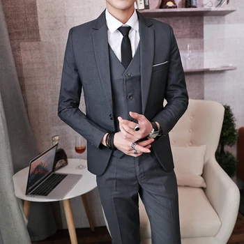 Slim Fit Uzvalks Modes Vīriešu Businesscasual Trīs gabals Uzvalku