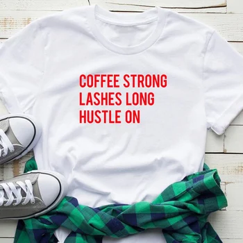 Jaunu kafijas spēcīgu skropstas ilgi grūstīšanās par Drukas Sieviešu t Kokvilnas Gadījuma Smieklīgu t kreklu, Lai Dāma Top Tee Hipster Tumblr