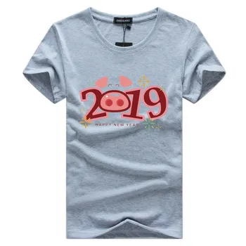 Ķīnas mežacūkas zodiaka zīme gads, horoskops jauno gadu LAIMĪGS vīriešu pelēks t-krekls Smieklīgi kokvilnas t-krekls harajuku Vasaras 2019 īss