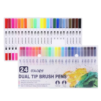 24 Krāsas Otu, Pildspalvu, Skiču Grafiti Krāsošana, Pildspalvas Dubultā Galvu Akvarelis noteikts Mājsaimniecību Bērniem, Krāsošanas Komplekts