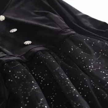 Elegants Sieviešu Samta Acs Midi kleita ir 2021. Pavasara V-veida kakla Pogas Milzīgais Kleitas Puse Vestidos Fahion Melns Sieviešu INKEO 1D001