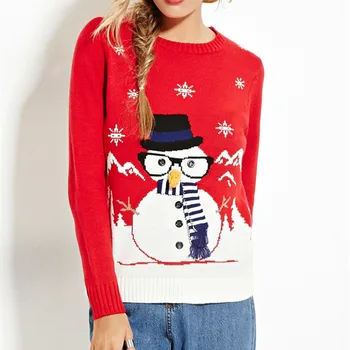Jauna rudens ziemas džemperi džemperi sievietēm cute sniegavīrs neglīts ziemassvētku džemperis sarkanā ziemassvētku džemperis jaunais gads džemperis kazak