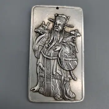Ķīnas veca Tibetas sudraba palīdzības Fortuna Vidukļa Kartes amuletu kulons Feng Shui laimīgs kulons