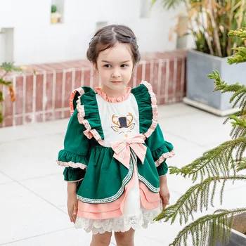 Bērnu spāņu Izšuvumi Kleitas Meitene Turcija Kleitas Zīdaiņu Zaļā Samta Lolita Bumbu Kleita Bērnu Spānija Boutique Drēbes
