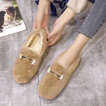 2019. gada rudens un ziemas, jaunas sieviešu kurpes korejiešu versija savvaļas metāla sprādzes plus samta silts, ērts dzīvoklis apavi