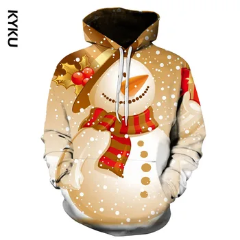 KYKU Svētku Atmosfēru 3D Drukāšanas Kapuci sporta Krekls Vīriešu Ziemassvētku Modes pelēkā vārna Fall Winter Modes Kapuces Džemperis