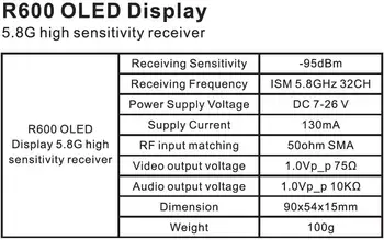 Skyzone R600 OLED Displeju 5.8 g 32ch Uztvērēju FPV 5.8 Ghz Augstas Jutības RX saņem Jutība 95dBm ( 5.8 g Ghz 95 dBm )