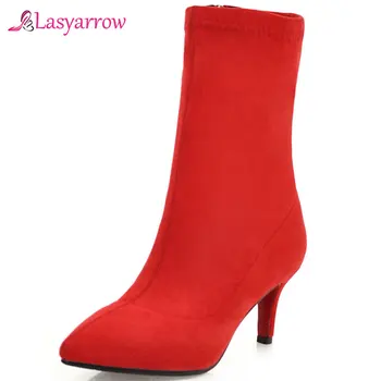 Lasyarrow Sieviešu liela izmēra 43 augstākās kvalitātes potītes zābaki sievietei kurpes sieviešu sexy augstiem papēžiem puse, kāzu kurpes sieviete zābaki J1070