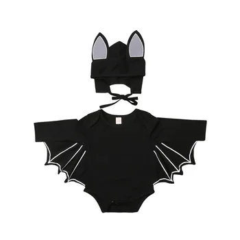 Halovīni Kostīms Jaundzimušais Baby Boy Apģērbs Bat Bodysuit garām Piedurknēm Spārnu Jumpsuit, Cepure, Cepures 2gab Cute Apģērbs Bērnu Zēniem no 0-18M
