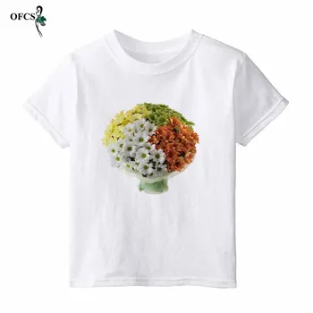 Jaunā Dizaina Kokvilnas Bērnu Apģērbu 3D Ziedu Pusaudžiem Vasaras Īsām Piedurknēm T-krekls kokvilnas Zēni un meitenes balts Tops Tee