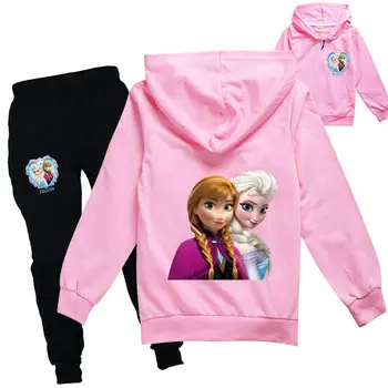 Disney Jauna Rudens Saldēti Hoodies+melnas Bikses Bērniem, Komplekti, Bērnu Apģērbs, Bērnu Zēniem Meitene Ziemas Drēbes Halloween Elsa Tracksuit