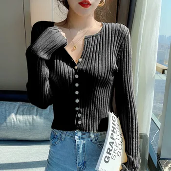 Adīts Sieviešu Džemperis Slim Jaciņa Cietā Slim Modes Pavasara Rudens Pull Femme Korejas Gadījuma Šiks Kultūraugu Top Džemperis Outwear