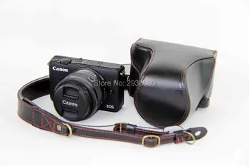 Jaunākais Luksusa Kameru Gadījumā, Video Soma Canon EOS M3 EOSM3 PU Ādas Fotokameras Soma Ar Siksnu Atveriet bateriju dizainu, 5 Krāsu