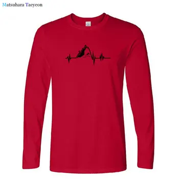 Smieklīgi Kāpt Sirdsdarbība Kalnu T Krekli Vīriešu Rudens Kokvilnas Harajuku garām Piedurknēm T Krekls O Kakla Vēsā Streetwear T-krekls