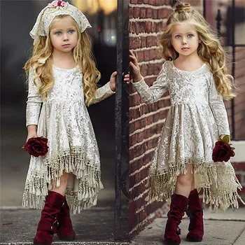 CANIS Jaundzimušo Todddler Bērnu Bērniem Meitene Ilgi Ziedu Baby Girl Dress Samta Pušķis Princese Bērnu Puses Grezna Kleita Formālās Kleitas