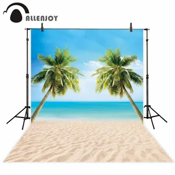 Allenjoy fotogrāfija backdrops Vasaras pludmales zilas debesis smilšu viļņi koku tropu fona fotografia photocall photobooth