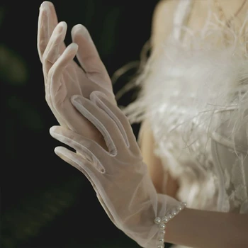 Sieviešu Salds Kāzu Milzīgais Īss Cimdi Roku Darbs Mākslīgās Pērles Vizuļi Fāzēm Bowknot Dekori Līgavas Balli Puses Pirkstaiņi